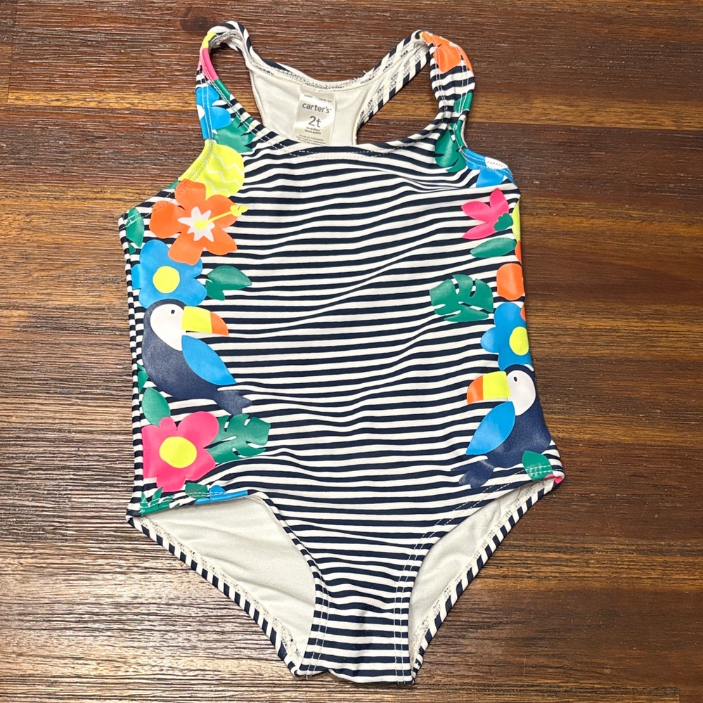Carter's Striped One Piece with Toucan and Floral Design Size 2T